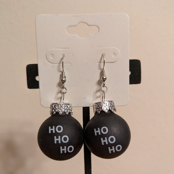 Handmade Jewelry - 🎄BOGO FREE🎄 Festive Christmas Black Ho Ho Ho Ornament Ball Earrings